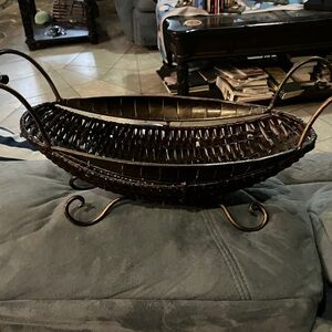 Chic Metal and Woven Basket with Curved Handles